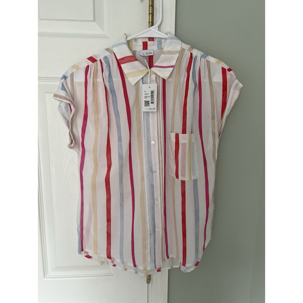 ECRU NWT Beautiful Pastel Button Up Blouse Size XS